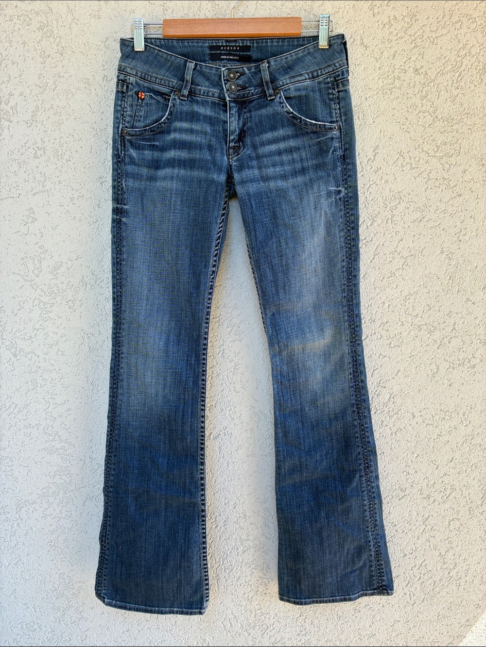 Hudson Bootcut Jeans low waist double button whiskered and worn!